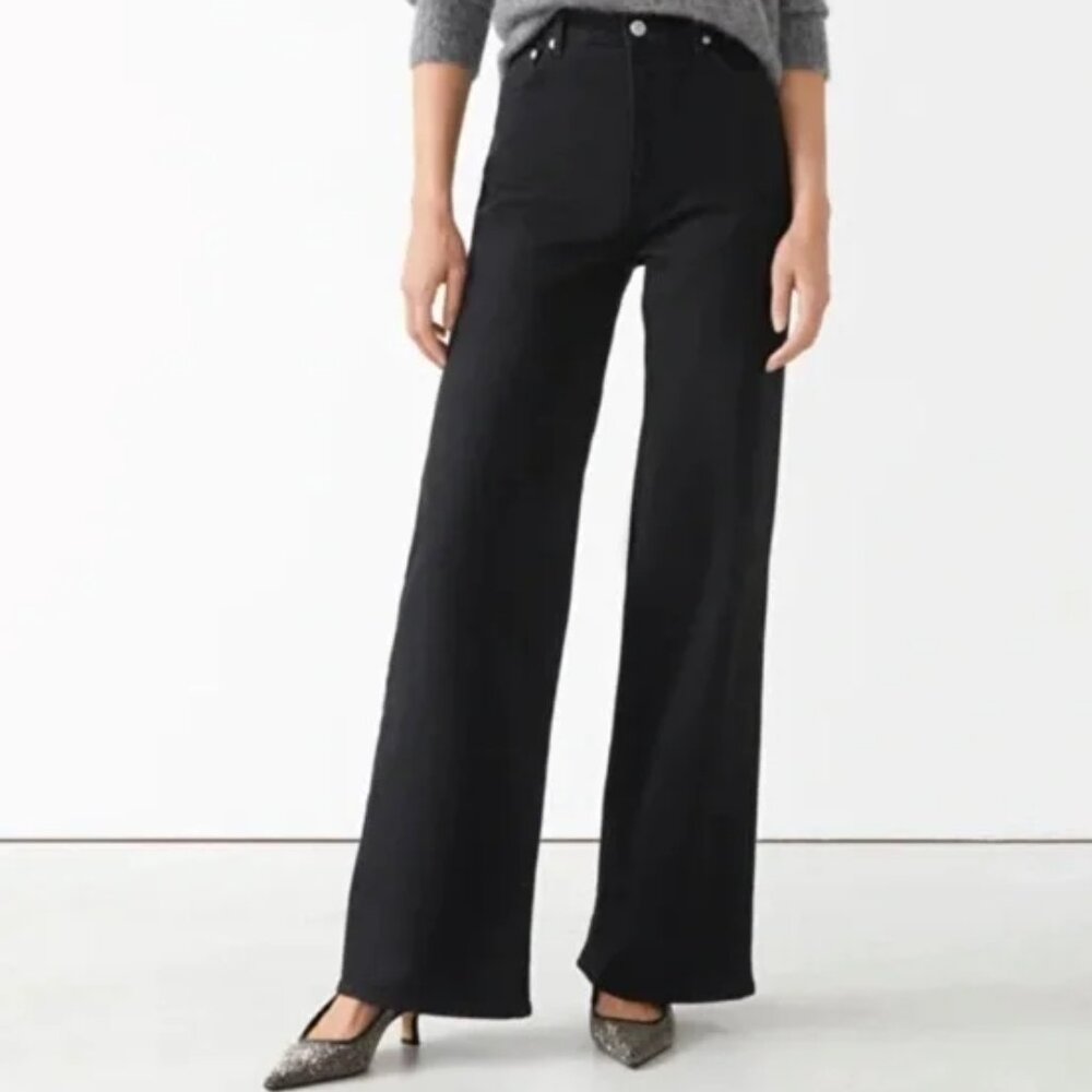 & Other Stories Black Treasure Cut Wide Leg Jeans Women's Size 29 Stretch Denim